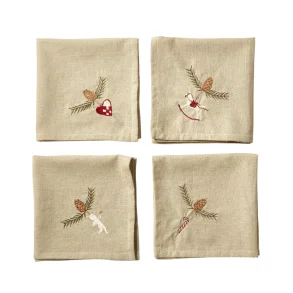 Mundserviet m/Broderi Julemotiver 40 x 40 cm. Hr/Bomuld