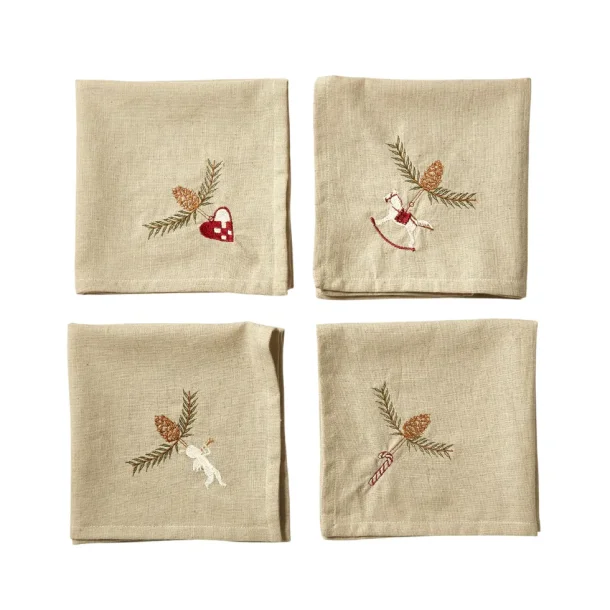 Mundserviet m/Broderi Julemotiver 40 x 40 cm. Hr/Bomuld