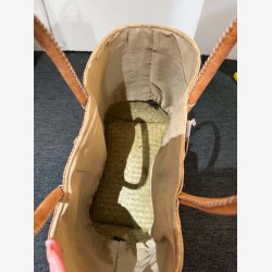 Madam Gr�skar - Strandtaske m/striber Brun/beige 41x31 cm.