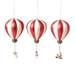 Speedtsberg - Julekugle, luftballon m. lille figur H8cm, Rd, Champagne - Flere varianter