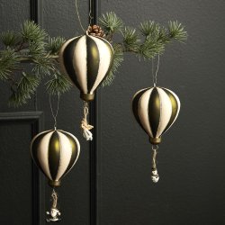 Speedtsberg - Julekugle, luftballon m. lille figur H8cm, Grn, Champagne - Flere varianter