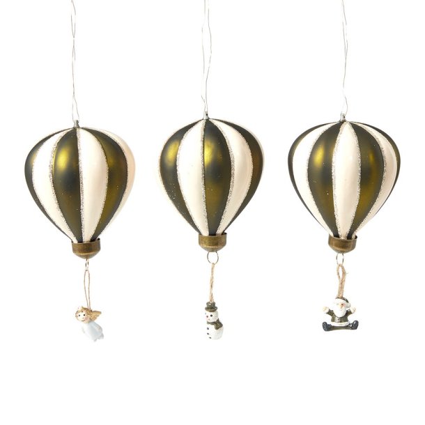 Speedtsberg - Julekugle, luftballon m. lille figur H8cm, Grn, Champagne - Flere varianter