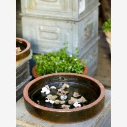 Fuglebad glaseret rustik ler Grn  28 H: 4 cm. 