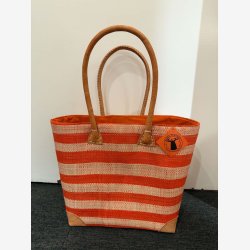 Madam Gr�skar - Strandtaske m/striber Orange 39x28 cm.