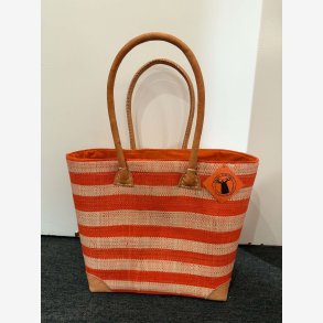 Madam Gr�skar - Strandtaske m/striber Orange 39x28 cm.