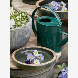 Fuglebad glaseret rustik ler Grn  28 H: 4 cm. 