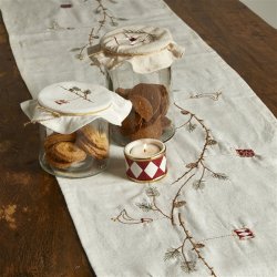 Speedtsberg - Bordlber Hvid m/broderi Jul 35x160cm Bomuld/Hr.