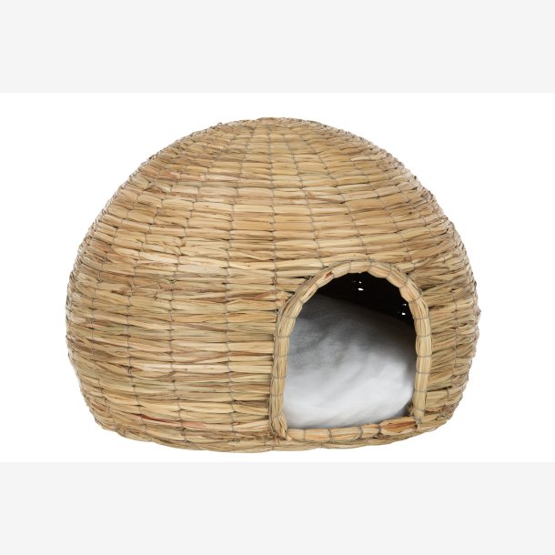 J-Line - Kattekurv m. pude Naturlig R�r/Rattan/Bambus 46x46x35cm.