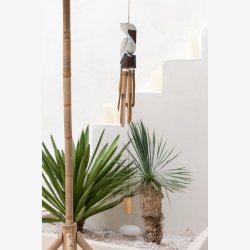 J-Line - Vindspil m. Pelicanfigur Tr�/Bambus Hvid/Brun 12x10x80cm.