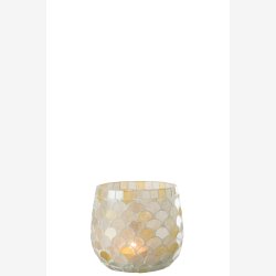 J-Line - Fyrfadsstage Mosaik Hvid/Lysegul Glas H: 7,5 : 8 cm. 