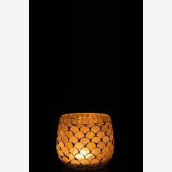 J-Line - Fyrfadsstage Mosaik Hvid/Lysegul Glas H: 7,5 : 8 cm. 