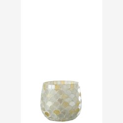 J-Line - Fyrfadsstage Mosaik Hvid/Lysegul Glas H: 7,5 : 8 cm. 