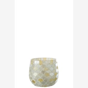 J-Line - Fyrfadsstage Mosaik Hvid/Lysegul Glas H: 7,5 : 8 cm. 