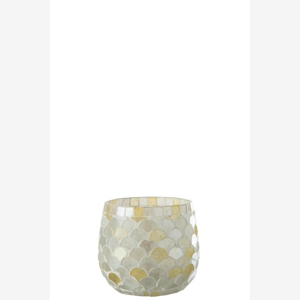 J-Line - Fyrfadsstage Mosaik Hvid/Lysegul Glas H: 7,5 : 8 cm. 