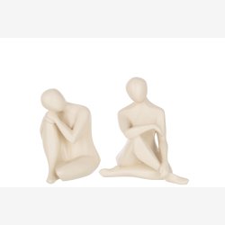 J-Line - Kn�lende Figur Polyresin Beige 21,5x15,5x25cm. Leveres assorteret