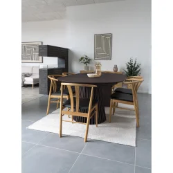 House Nordic - Osaka Spisebord, egefiner, sort, inkl. to tillgsplader, 120x120-160-200x75 cm