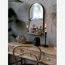 Chic Antique - Spejl m/Hylde H: 56 D: 13 B: 33cm. Antik Messing Look - Jern, Glas, Grantr, MDF