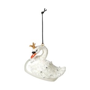 Speedtsberg - Julekugle, Svane m. Krone og glimmer 10x6x8cm, Hvid