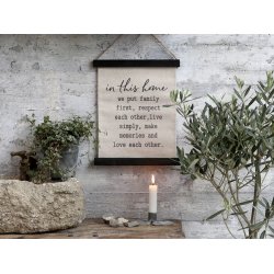 Chic Antique - Lrred til ophng m. tekst " in this home" H 30 L 22cm.