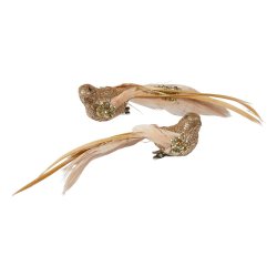 Speedtsberg - Fugl m. klips, glimmer og perler 19cm, Champagne/Guld