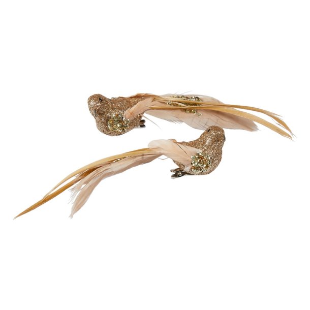 Speedtsberg - Fugl m. klips, glimmer og perler 19cm, Champagne/Guld
