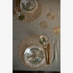 Speedtsberg - Dkkeserviet i plastik m. krusedulle mnster 38cm, Guld