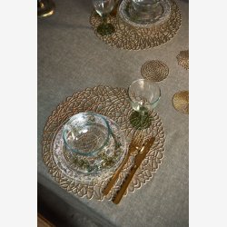 Speedtsberg - Dkkeserviet i plastik m. krusedulle mnster 38cm, Guld