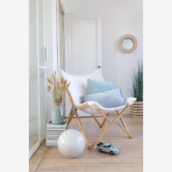 J-Line - Pudebetr�k m. frynser Bl� Bomuld/h�r/polyester 60x40x10cm.