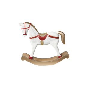 Speedtsberg - Dekorations gyngehest i tr 25x7x22cm, Hvid, Rd, Guld