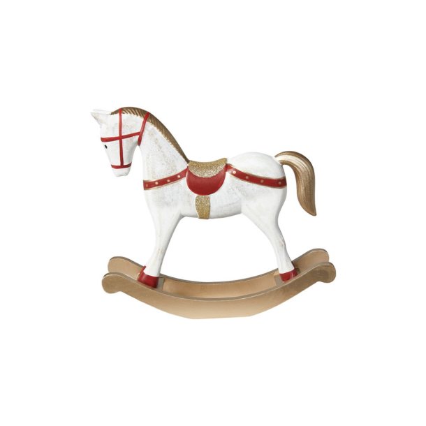 Speedtsberg - Dekorations gyngehest i tr 25x7x22cm, Hvid, Rd, Guld