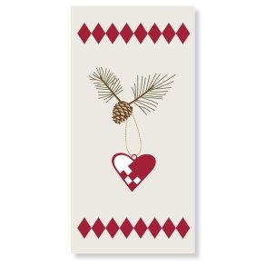 Speedtsberg - Jule serviet m. flettet hjerte og kogle motiv 40x40cm, 16stk, Gr/Rd