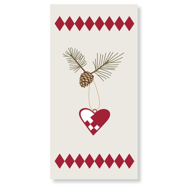 Speedtsberg - Jule serviet m. flettet hjerte og kogle motiv 40x40cm, 16stk, Gr/Rd