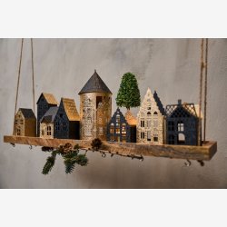 Speedtsberg - Fyrfads julehus 7x6x18cm i metal, Sort og Guld