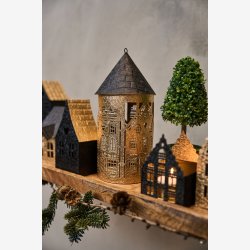 Speedtsberg - Fyrfads julehus 11x23cm i metal, Guld og Sort