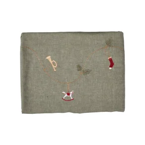 Juledug m/Broderi Julemotiv 140 x 360 cm. Bomuld Grn Melange