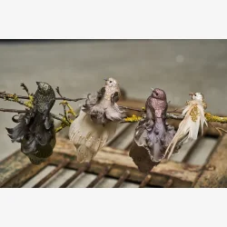 Speedtsberg - Fugl med klips rd/lilla/lyserd i polyskum m/fjer