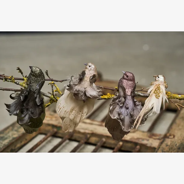 Speedtsberg - Fugl med klips rd/lilla/lyserd i polyskum m/fjer