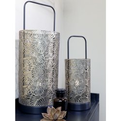 Chic Antique - Lanterne m/mnster inkl. pre &amp; timer H: 40 : 15 cm. antik messing