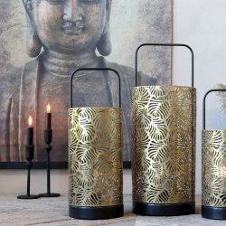 Chic Antique - Lanterne m/mnster inkl. pre &amp; timer H: 48 : 18 cm. antik messing