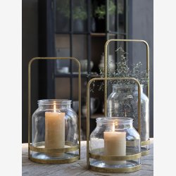 Chic Antique - lanterne m/hank messing H: 42,5cm. 