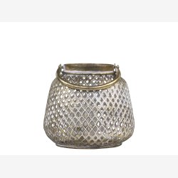 Chic Antique - Lanterne m/hulmnster &amp; hank messing look H: 15 : 16 cm.