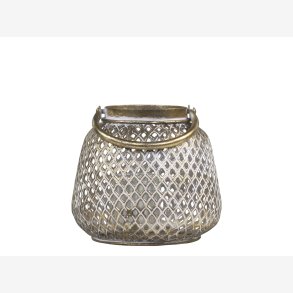 Chic Antique - Lanterne m/hulmnster & hank messing look H: 15 : 16 cm.