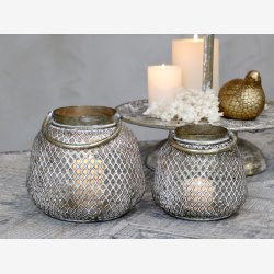 Chic Antique - Lanterne m/hulmnster &amp; hank messing look H: 18 : 20 cm.