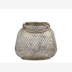 Chic Antique - Lanterne m/hulmnster &amp; hank messing look H: 18 : 20 cm.