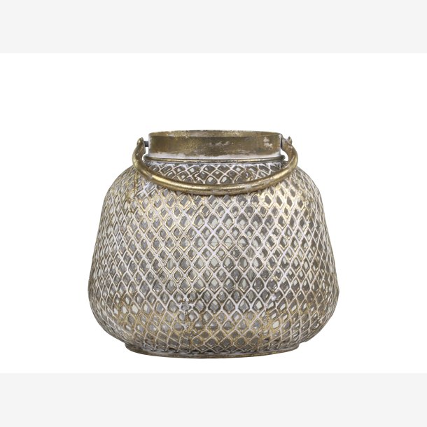 Chic Antique - Lanterne m/hulmnster &amp; hank messing look H: 18 : 20 cm.