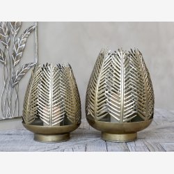 Chic Antique hurricane m/blad dekor &amp; glasindsats messing look H: 38 : 28,5cm. 