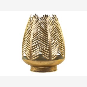 Chic Antique hurricane m/blad dekor & glasindsats messing look H: 38 : 28,5cm. 