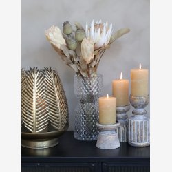 Chic Antique hurricane m/blad dekor &amp; glasindsats messing look H: 38 : 28,5cm. 