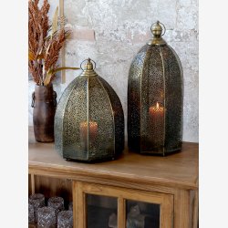 Chic Antique - Lanterne m/hulmnster jern/messing H: 52,5 : 23 cm. 