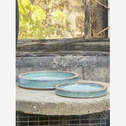 Fuglebad glaseret rustik ler Jade  28 H: 4 cm. 